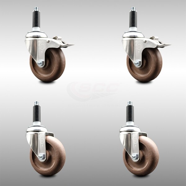Service Caster 4 Inch 316SS High Temp Glass Filled Nylon 7/8 Inch Stem Caster Lck Brake, 2PK SCC-SS316TTLEX20S414-GFNSHT-2-S-2-78 - main
